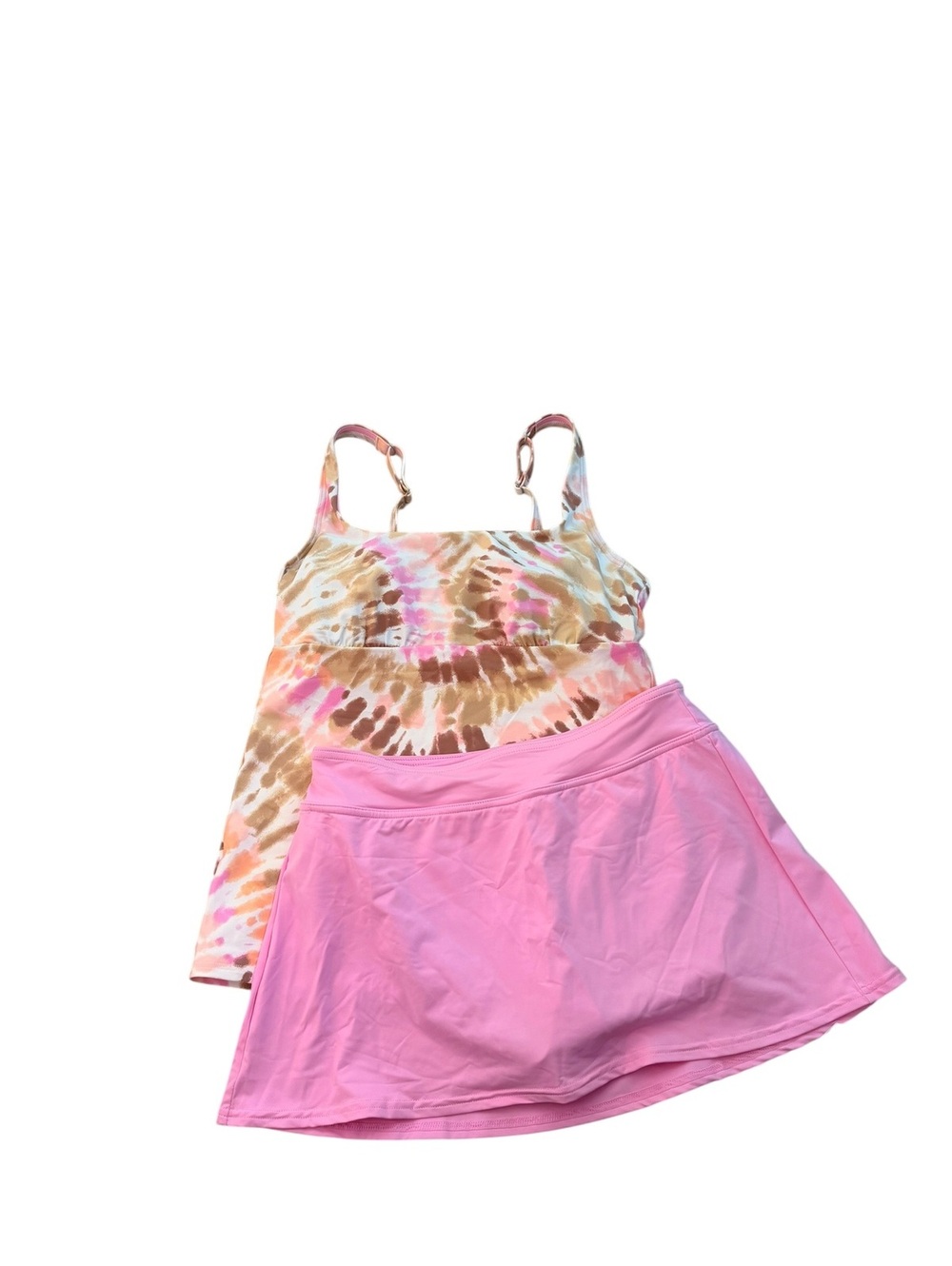 Lands' End Tie Dye Tankini Swimsuit Set Brown Pink White Empire Waist Size 6 NWT